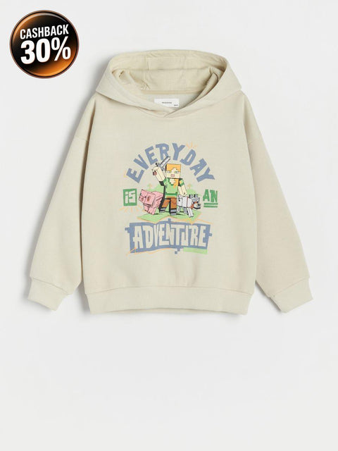 Reserved Girl's Beige Minecraft Print Oversized Hoodie | Reserved In Lebanon