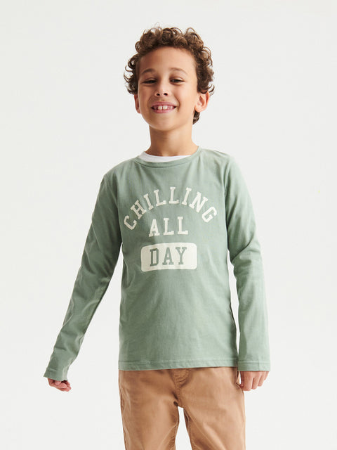 Reserved Boy's Light Green Long Sleeve Blouse With Print | Reserved In Lebanon