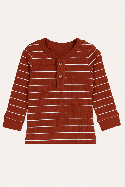 POMPdeLUX Baby Boy Dark Coral Long Sleeve Blouse | POMPdeLUX in Lebanon