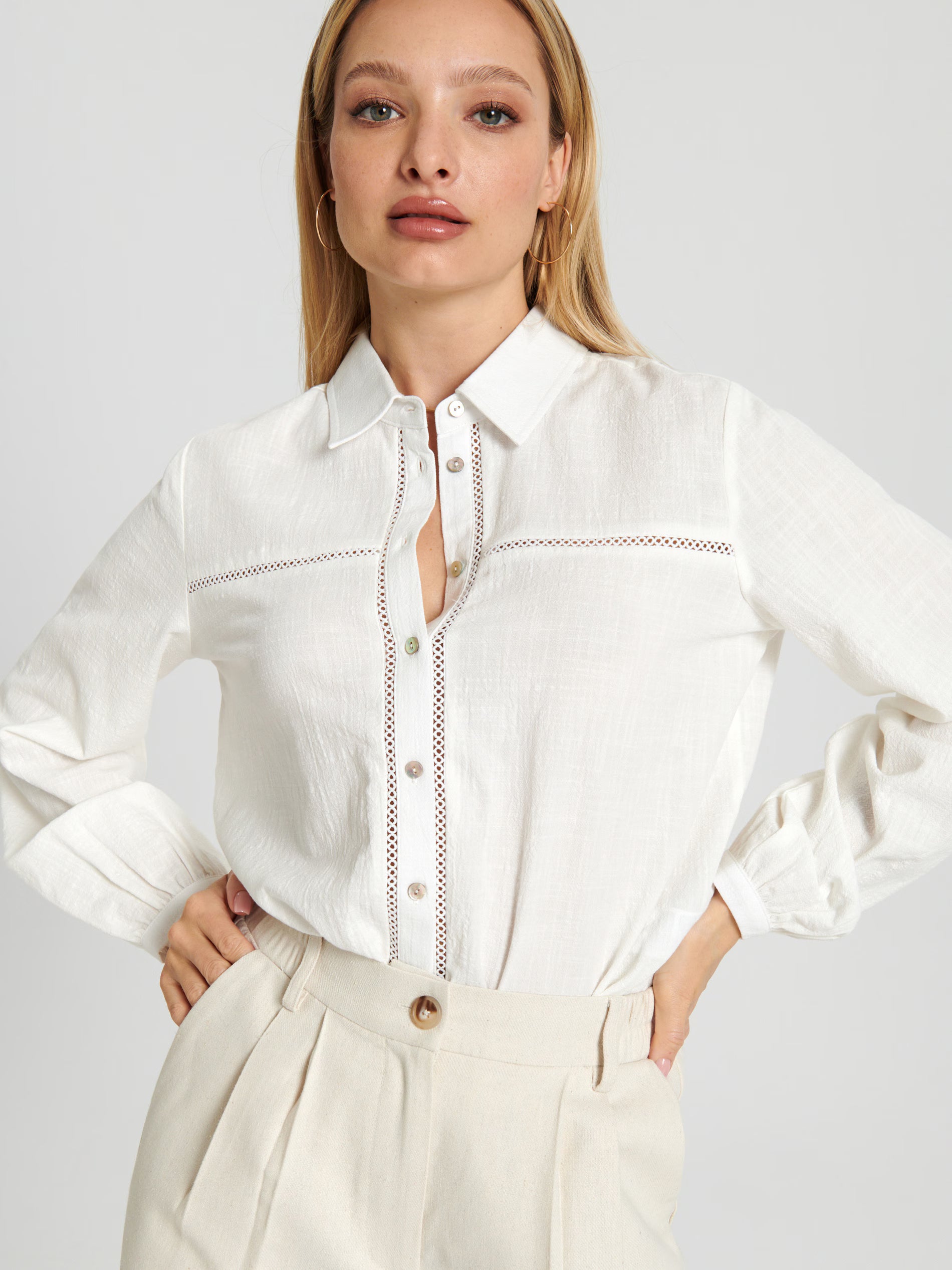 Sinsay Women's White Long Sleeve Cotton Shirt | Sinsay In Lebanon