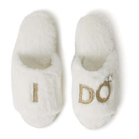 Dearfoams Women's White Bride and Bridesmaids Slide Slippers | Dearfoams In Lebanon