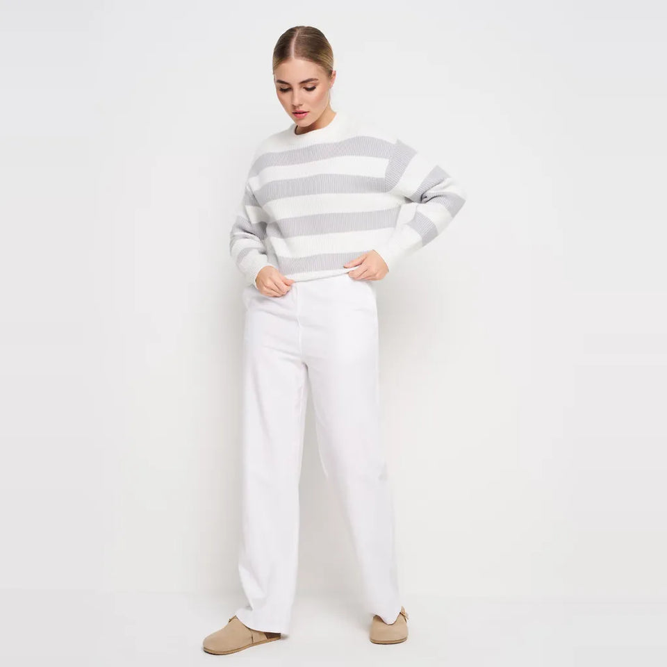 Sinsay Women's Light Grey & White Striped Sweater