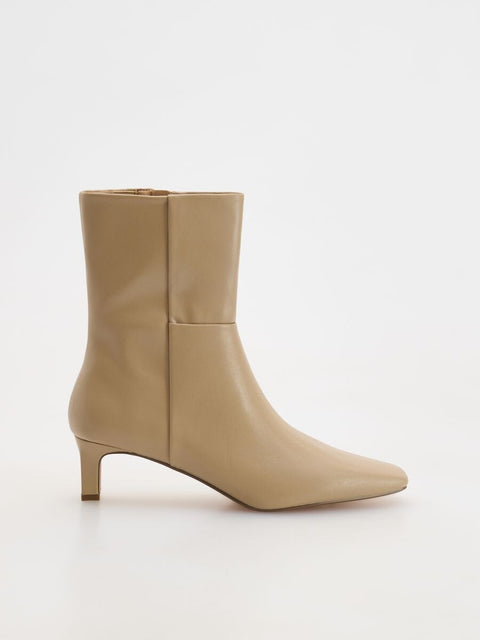 Reserved Women's Beige Leather Heeled Ankle Boots | Reserved In Lebanon