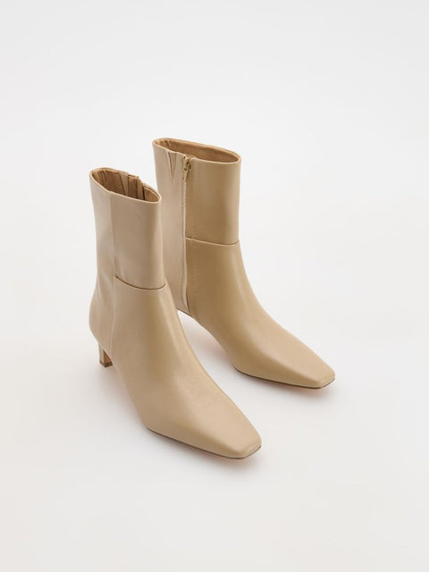 Reserved Women's Beige Leather Heeled Ankle Boots | Reserved In Lebanon