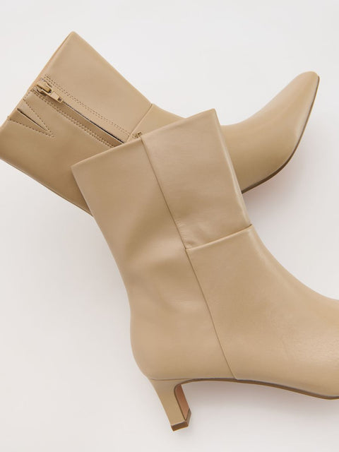 Reserved Women's Beige Leather Heeled Ankle Boots | Reserved In Lebanon
