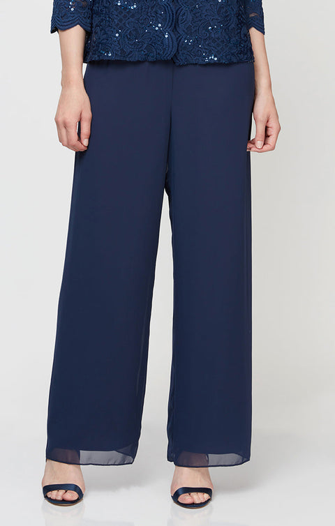Alex Evenings Women's Navy Straight Leg Chiffon Pant | Alex Evenings In Lebanon