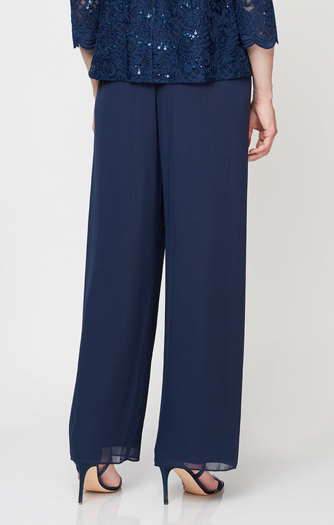 Alex Evenings Women's Navy Straight Leg Chiffon Pant | Alex Evenings In Lebanon
