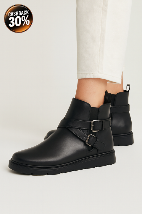 Tata Italia  Women's Black Leather Buckle Boots | Tata Italia In Lebanon
