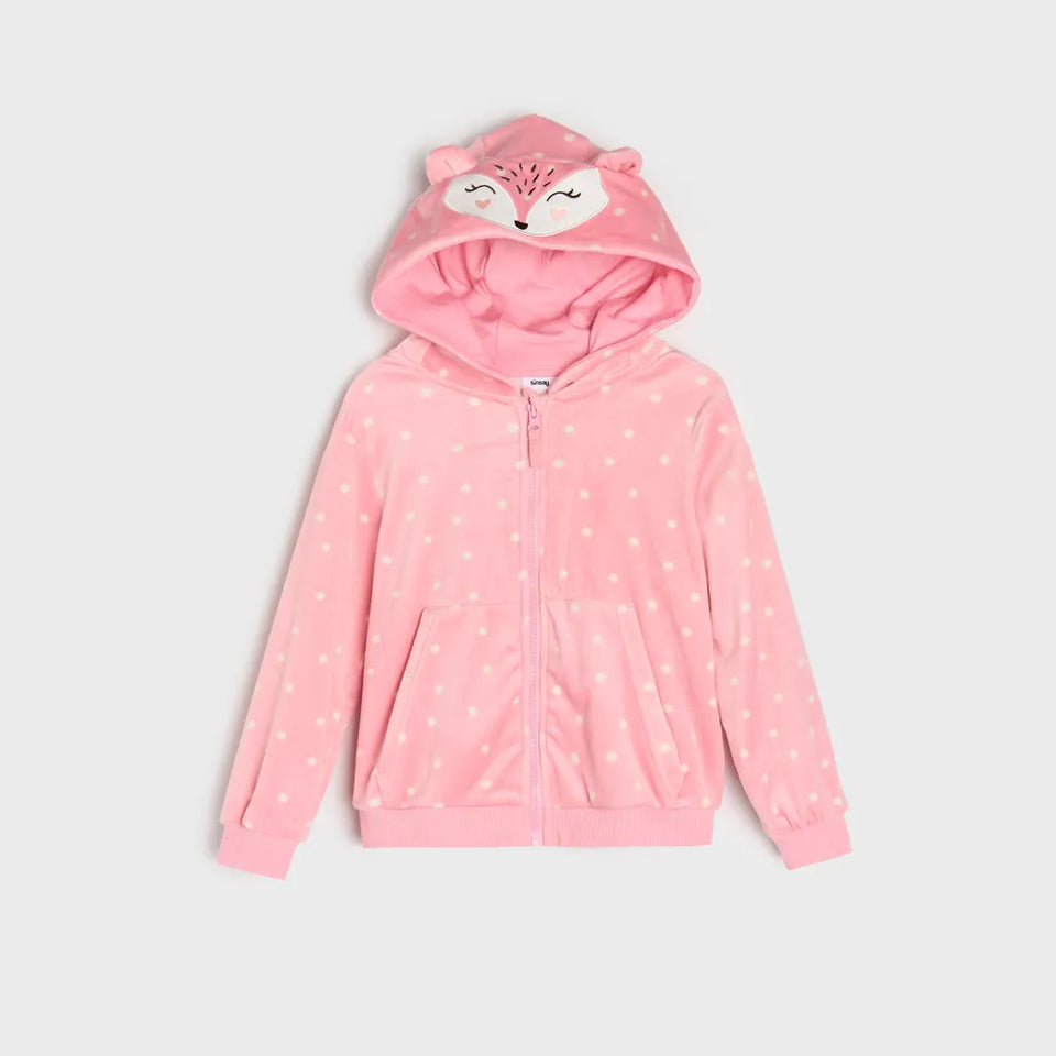 Sinsay Girl's Pink Dotted Fox Face Hooded Jacket