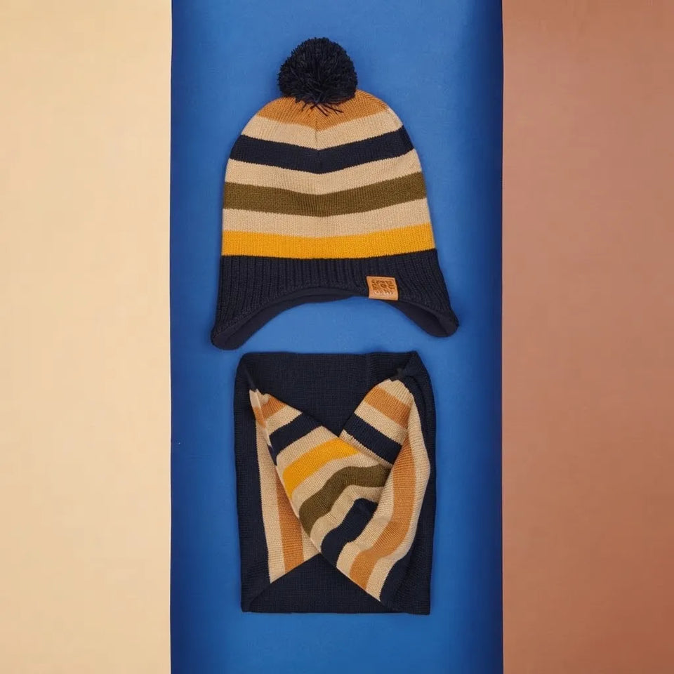 Sinsay Boy's Multicolor Striped Design Winter Beanie and Scarf Accessories Set