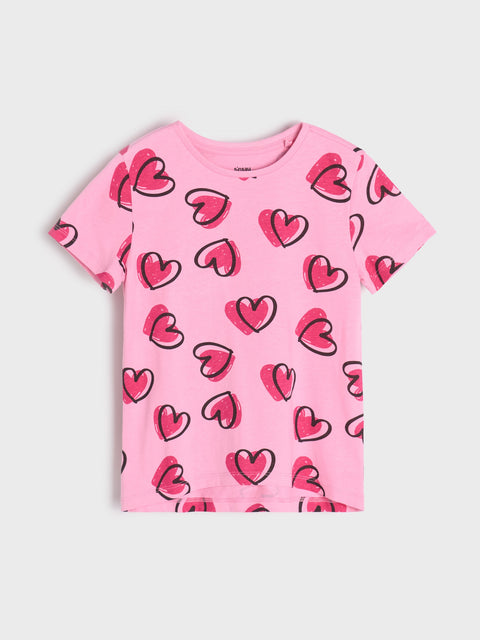 Sinsay Girl's Pink Heart Printed Short-Sleeve Cotton T-Shirt | Sinsay In Lebanon