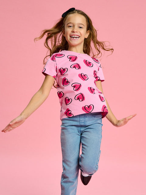 Sinsay Girl's Pink Heart Printed Short-Sleeve Cotton T-Shirt | Sinsay In Lebanon