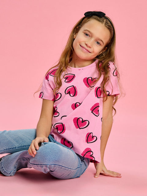 Sinsay Girl's Pink Heart Printed Short-Sleeve Cotton T-Shirt | Sinsay In Lebanon