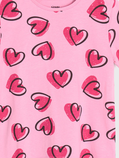 Sinsay Girl's Pink Heart Printed Short-Sleeve Cotton T-Shirt | Sinsay In Lebanon