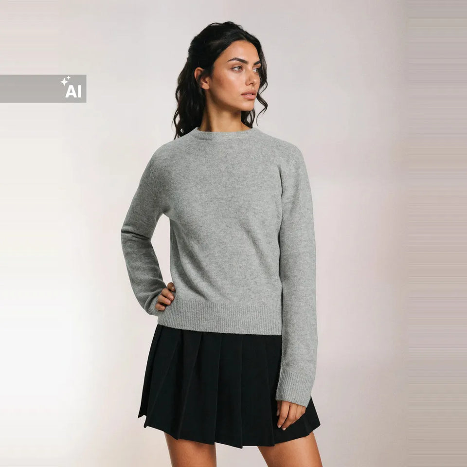 Sinsay Women's Light Grey Crew Neck Knitted Blouse