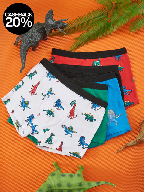 Set of boys' underwear with dinosaur patterns on an orange background