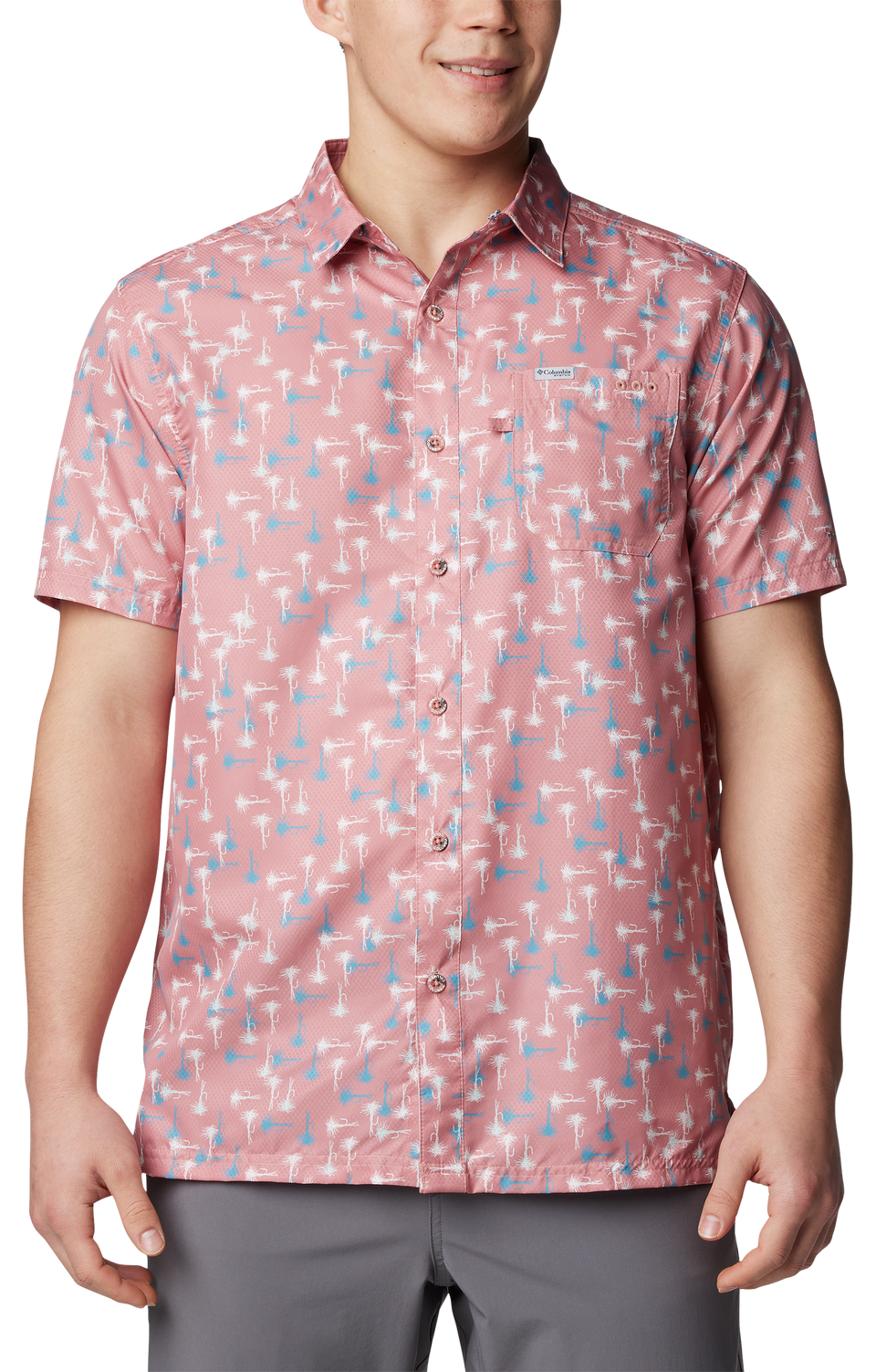 Columbia Men's Peach Regular Fit Printed Short Sleeve Casual Shirt | Columbia In Lebanon