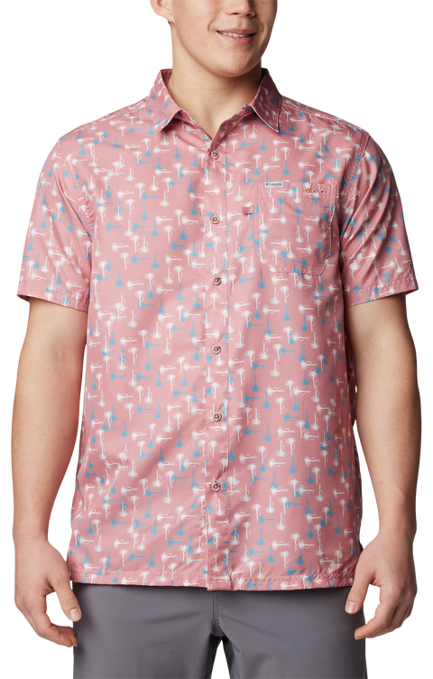 Columbia Men's Peach Regular Fit Printed Short Sleeve Casual Shirt | Columbia In Lebanon