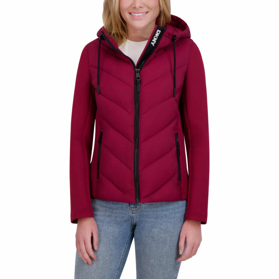 DKNY Women's Burgundy Mixed Media Jacket