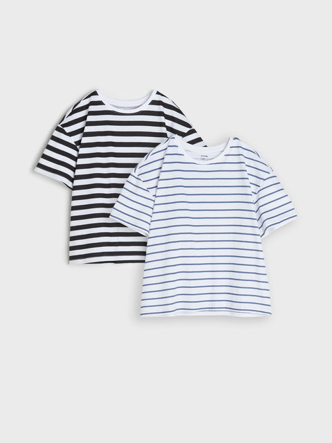 Sinsay Girl's White Striped Short-Sleeve T-Shirts 2-Pack | Sinsay In Lebanon