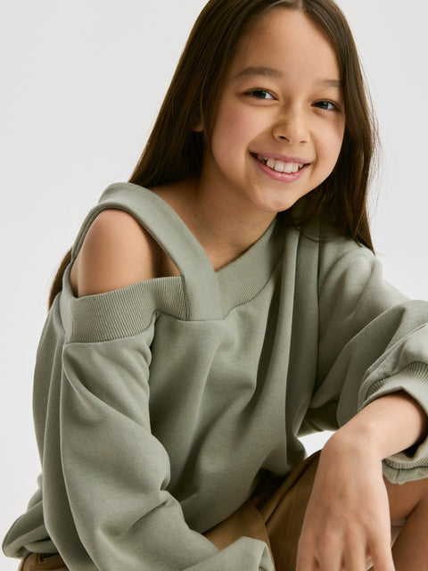 Reserved Girl's Khaki Green Off-The-Shoulder Sweatshirt | Reserved In Lebanon