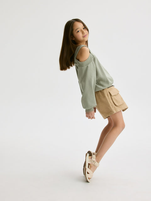 Reserved Girl's Khaki Green Off-The-Shoulder Sweatshirt | Reserved In Lebanon