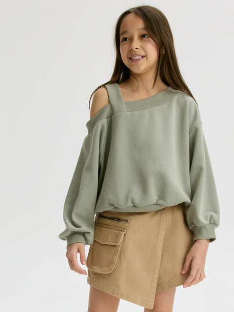 Reserved Girl's Khaki Green Off-The-Shoulder Sweatshirt | Reserved In Lebanon