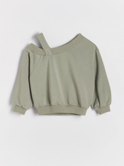Reserved Girl's Khaki Green Off-The-Shoulder Sweatshirt | Reserved In Lebanon