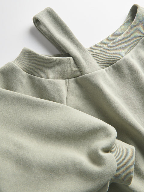 Reserved Girl's Khaki Green Off-The-Shoulder Sweatshirt | Reserved In Lebanon