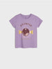 Purple t-shirt with 'universe' graphic design on a light gray background