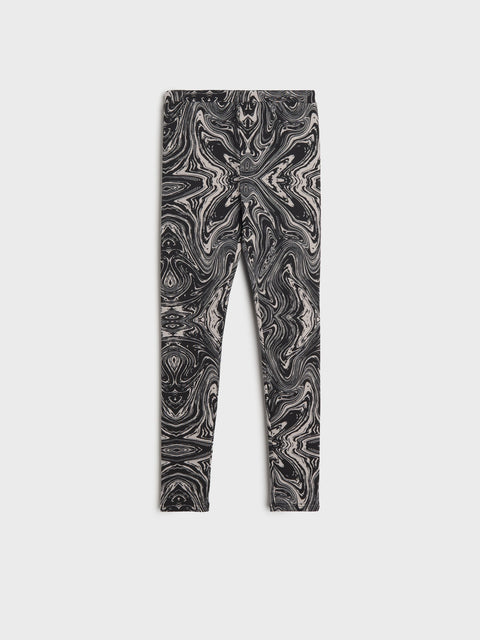 Black and white marbled leggings on a white background