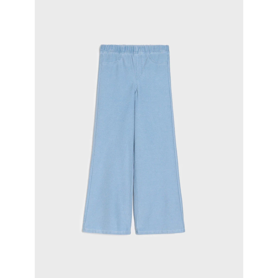 Light blue wide-leg pants with an elastic waistband, shown flat against a light gray background.