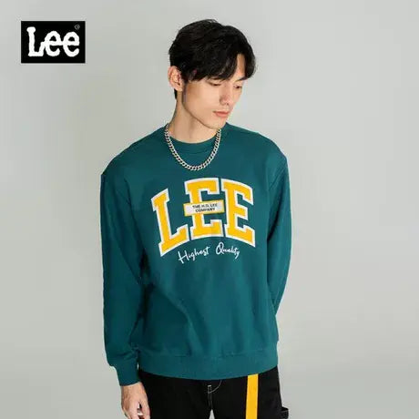 Lee Men's Dark Green Logo Printed loose and comfortable Crew Neck Sweatshirt | Lee In Lebanon