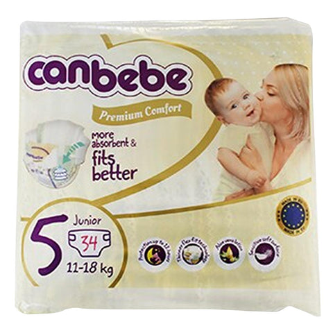 Canbebe Premium Comfort Fits Better Diapers Junior Size 5 (34 Count 11-18KG)