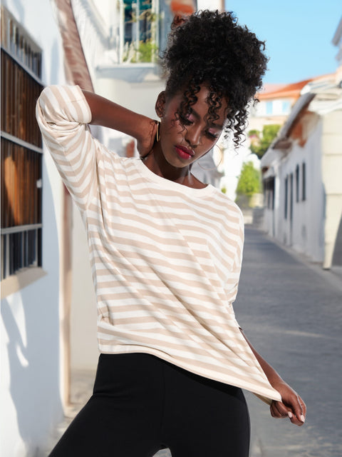 Sinsay Women's Beige/Off White Striped Long Sleeve Blouse | Sinsay In Lebanon