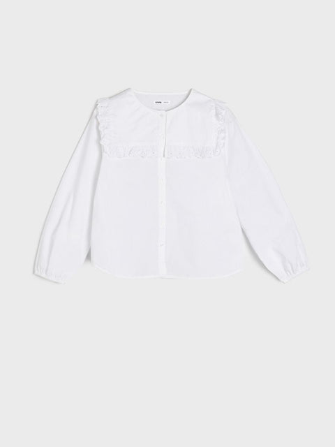 Sinsay Girl's White Long-Sleeve Shirt ANFK598
