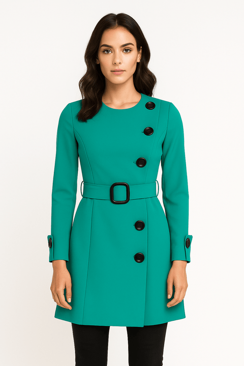 Only Women's Green Side Buttons Belted Coat | Only In Lebanon