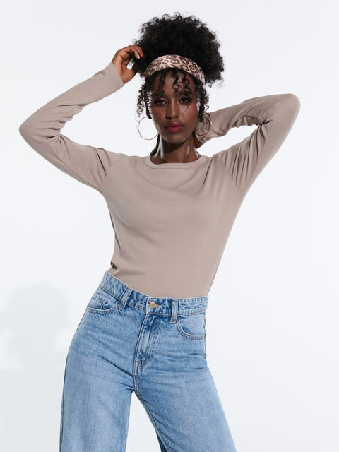 Sinsay Women's Beige Rib Knit Long Sleeve Blouse | Sinsay In Lebanon