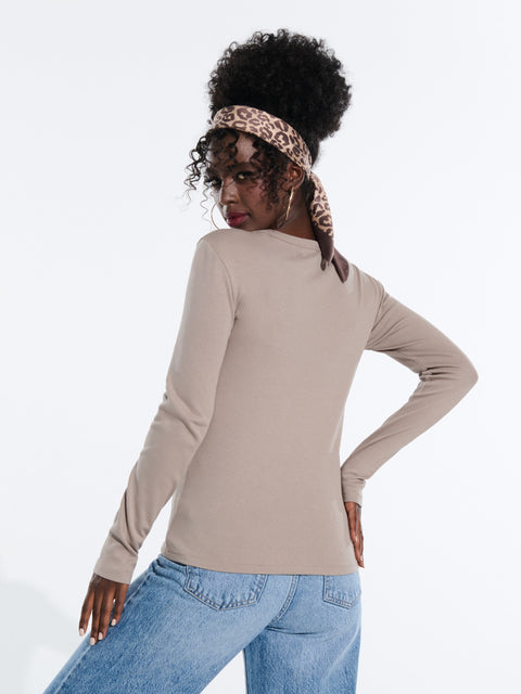 Sinsay Women's Beige Rib Knit Long Sleeve Blouse | Sinsay In Lebanon