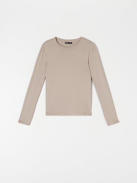 Sinsay Women's Beige Rib Knit Long Sleeve Blouse | Sinsay In Lebanon