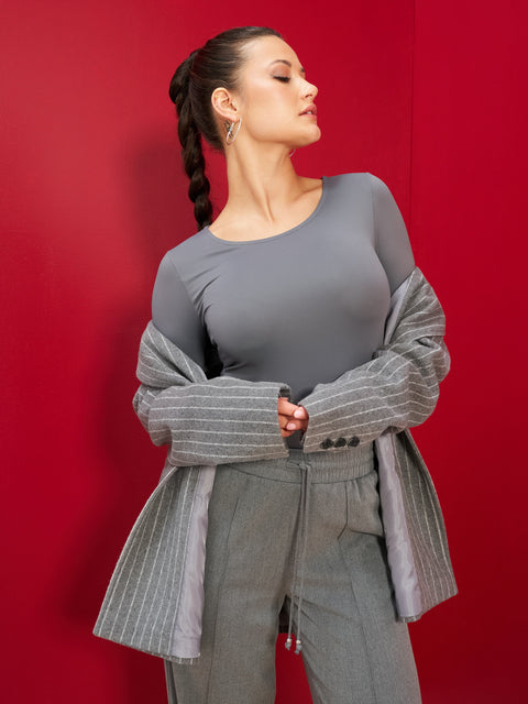 Sinsay Women's Dark Grey Long Sleeve Basic Bodysuit | Sinsay In Lebanon