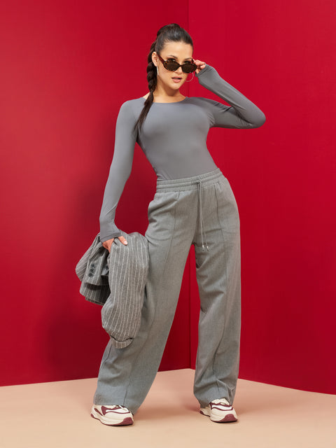 Sinsay Women's Dark Grey Long Sleeve Basic Bodysuit | Sinsay In Lebanon