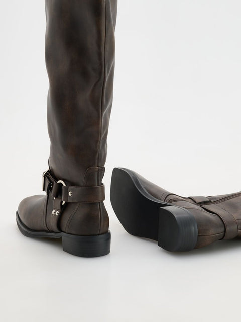 Reserved Women's Dark Brown Leather Buckled Distressed Boots |Reserved In Lebanon