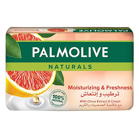 Palmolive Naturals soap bar with citrus extract and cream on a white background