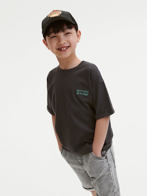 Reserved Boy's Dark Grey Oversized T-Shirt With Print | Reserved In Lebanon