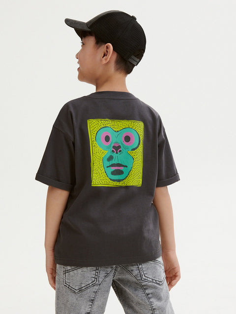 Reserved Boy's Dark Grey Oversized T-Shirt With Print | Reserved In Lebanon