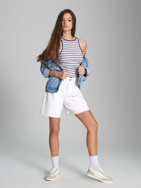 Sinsay Women's White Striped Cotton Sleeveless Blouse | Sinsay In Lebanon