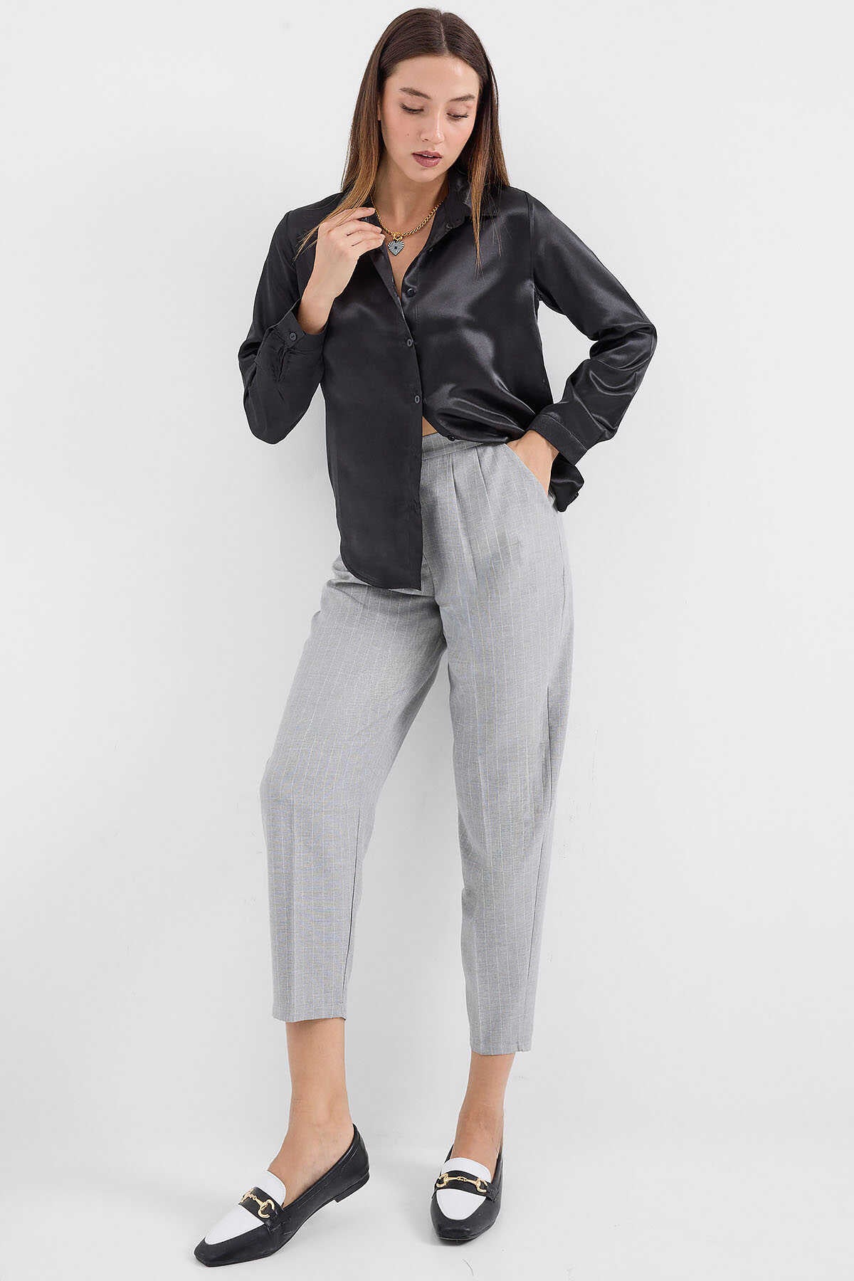 Big Dart Women's Black Lightly Flowing Satin Shirt | Big Dart In Lebanon