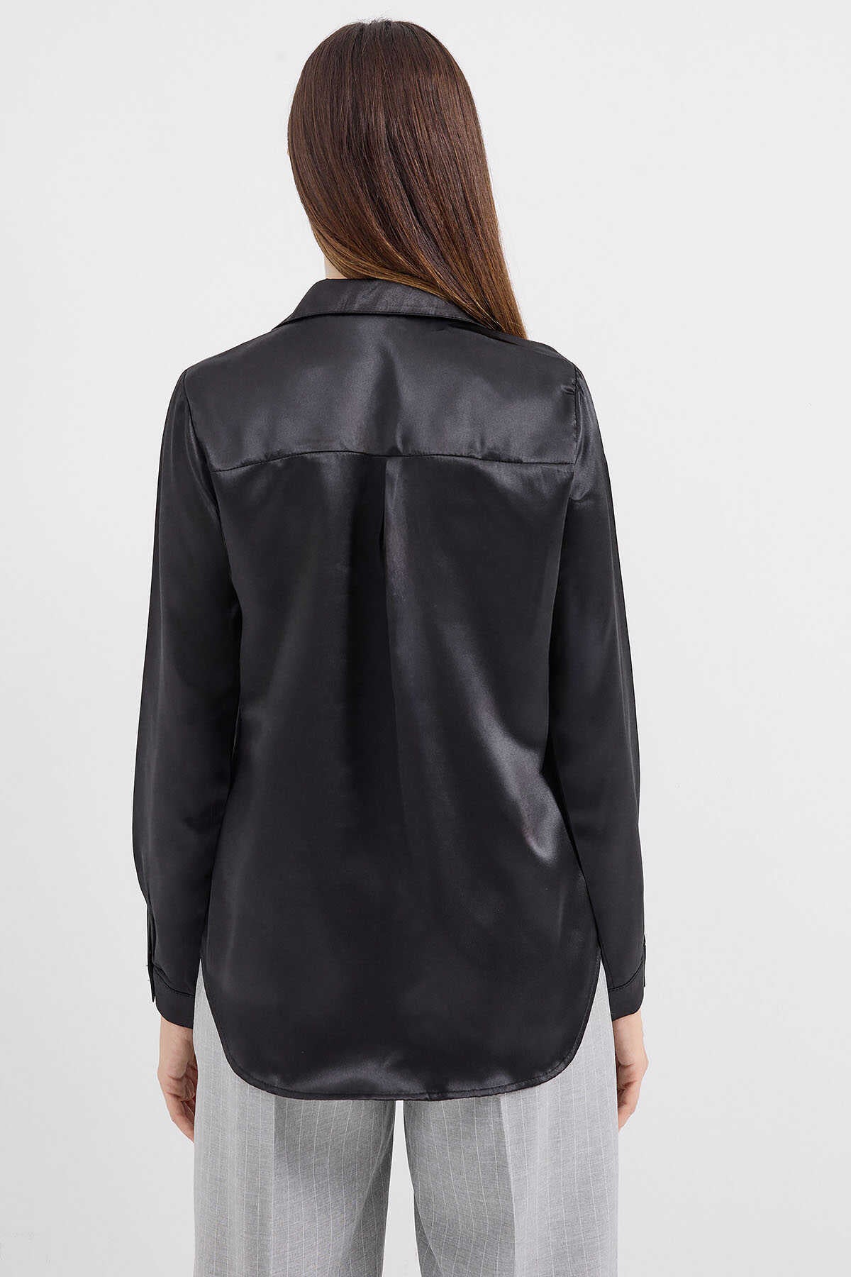 Big Dart Women's Black Lightly Flowing Satin Shirt | Big Dart In Lebanon