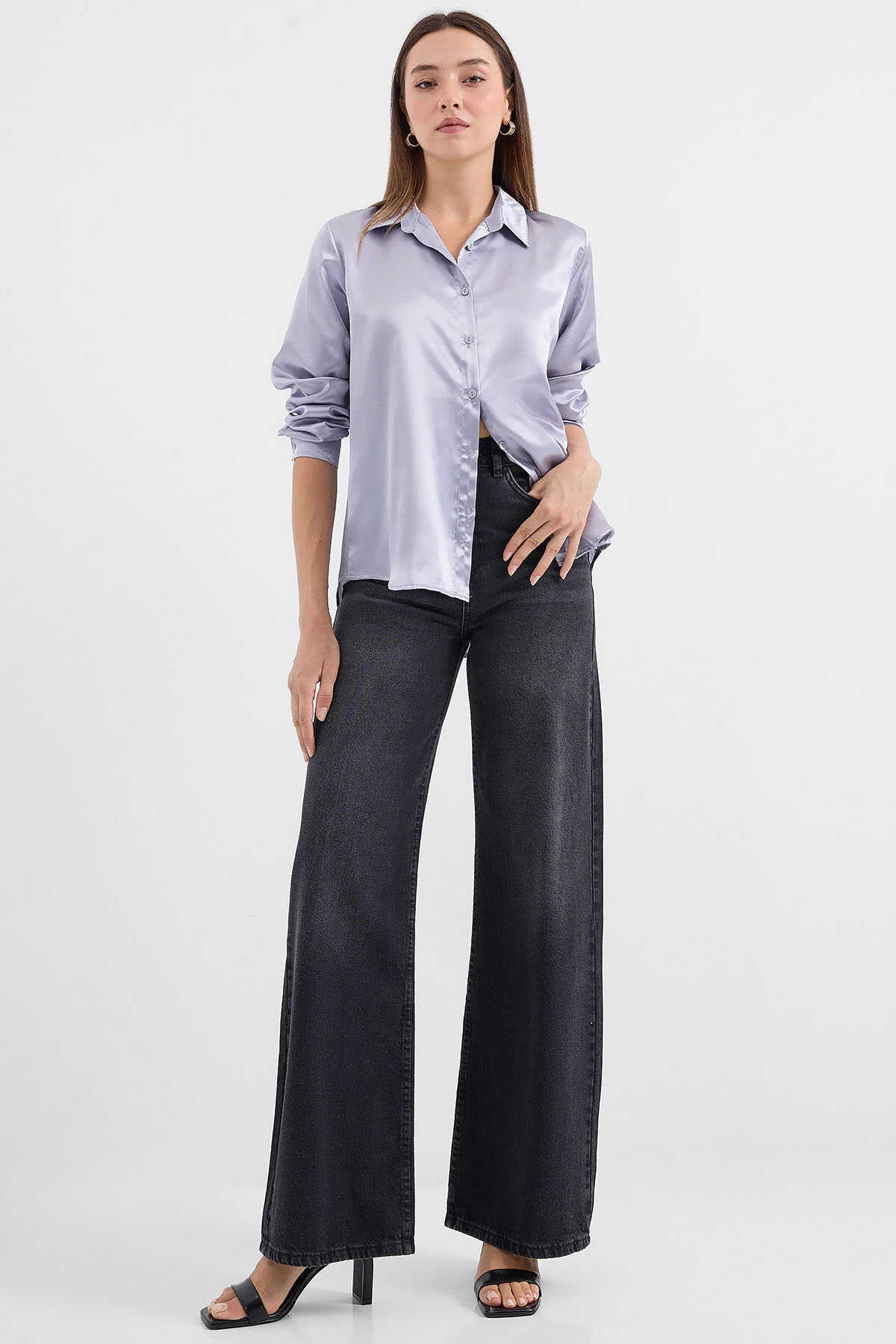 Big Dart Women's Gray Lightly Flowing Satin Shirt | Big Dart In Lebanon